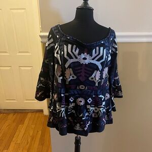 Embroidered Black and Purple Women's Top